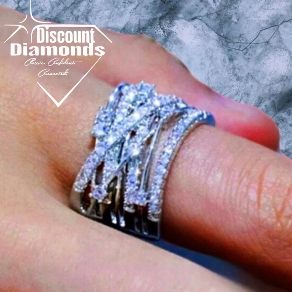 Clear White Sapphire Cocktail Ring on 925 Sterling Silver